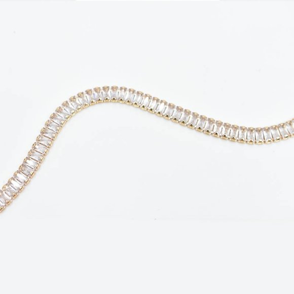 14k Gold Plated Crystal Baguette Cut Tennis Bracelet - Picture 4 of 5